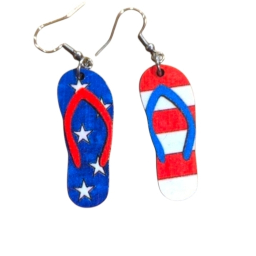 Patriotic Flip Flop Earrings And 2 Bracelets